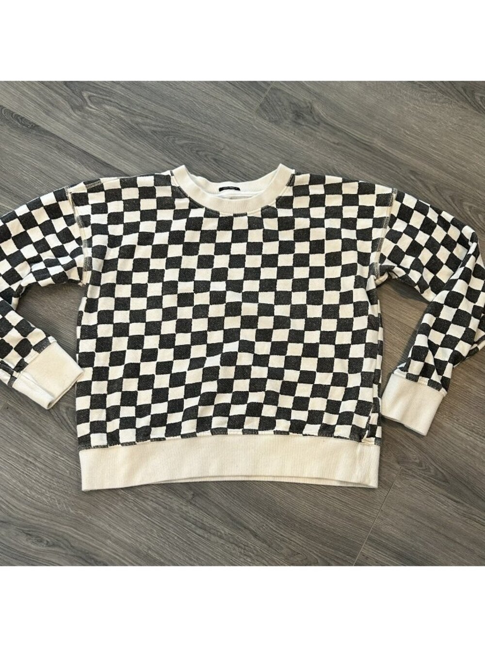 Mother Sweatshirt Womens M Pullover Black White Checkerboard The Shrunken Crop
